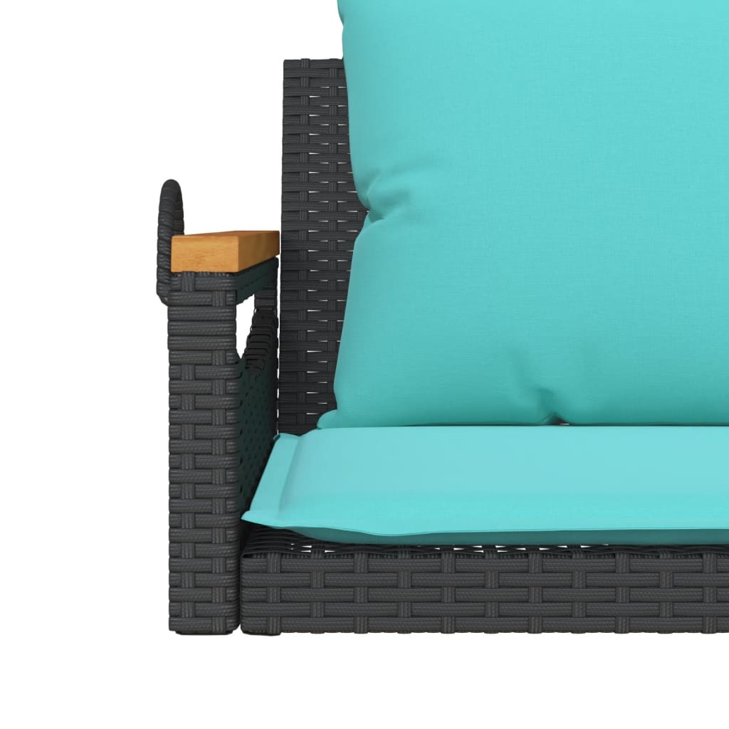 Swing bench with cushions, black, 109x62x40cm, rattan
