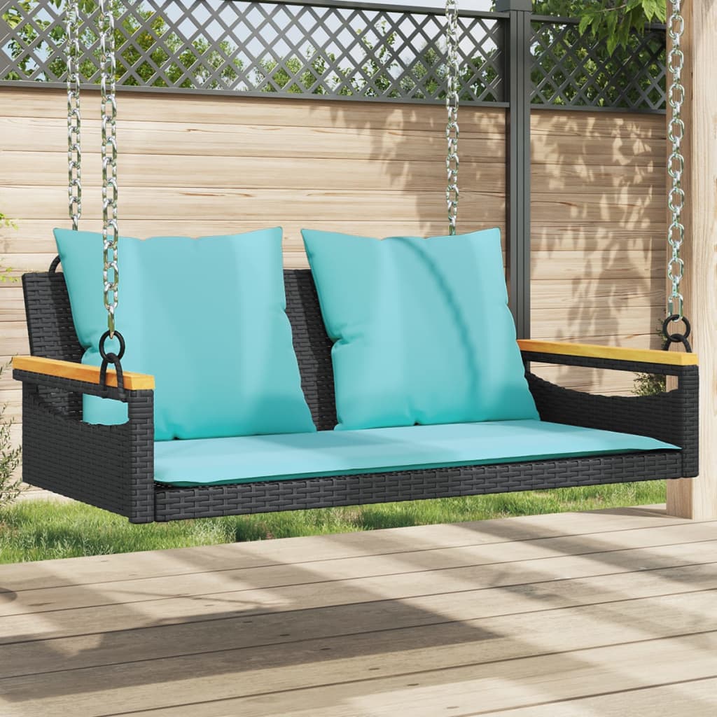 Swing bench with cushions, black, 109x62x40cm, rattan