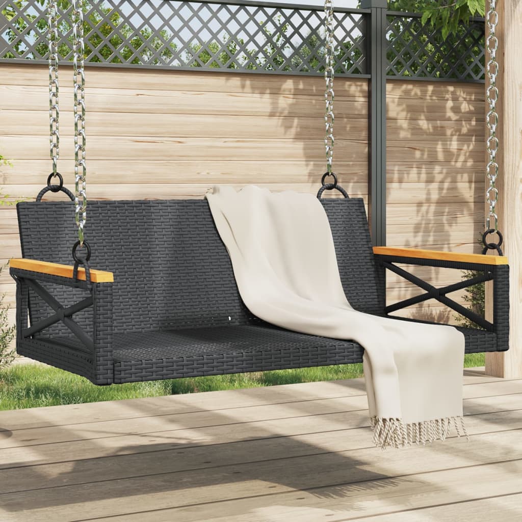 Swing bench, black, 109x62x40cm, polyrattan