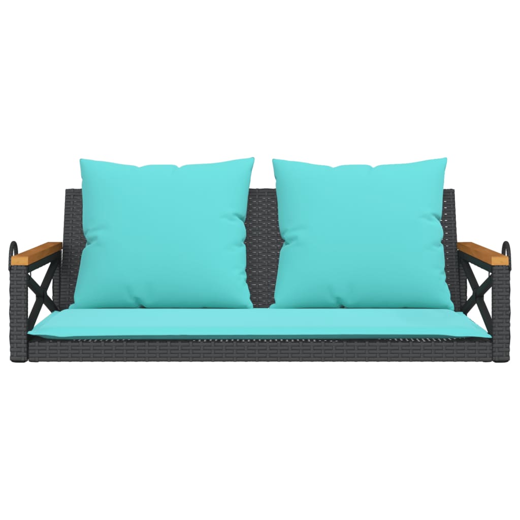 Swing bench with cushions, black, 109x62x40cm, rattan