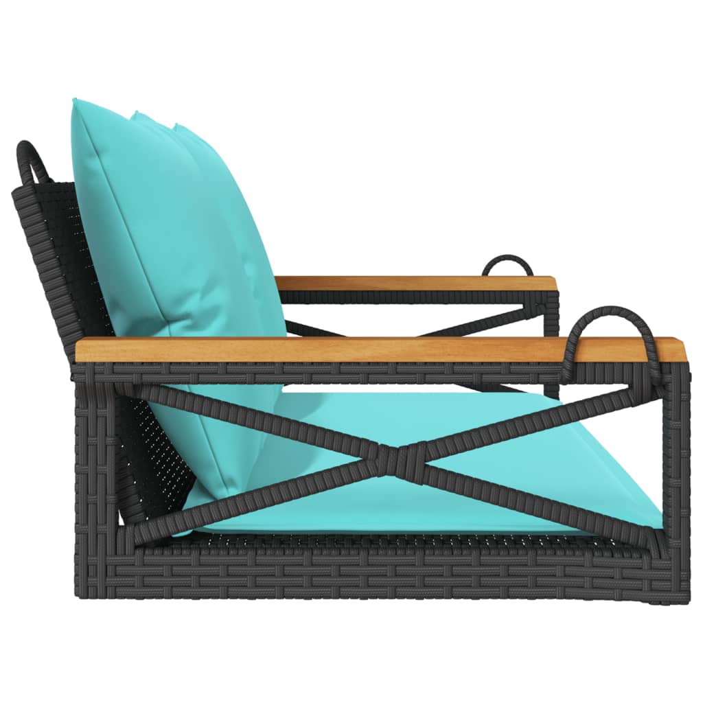 Swing bench with cushions, black, 109x62x40cm, rattan