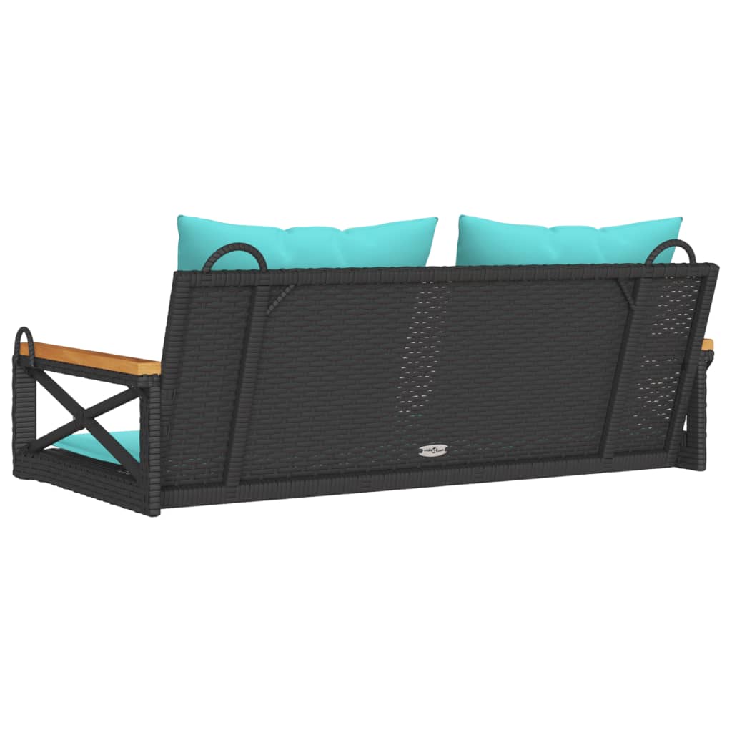 Swing bench with cushions, black, 109x62x40cm, rattan