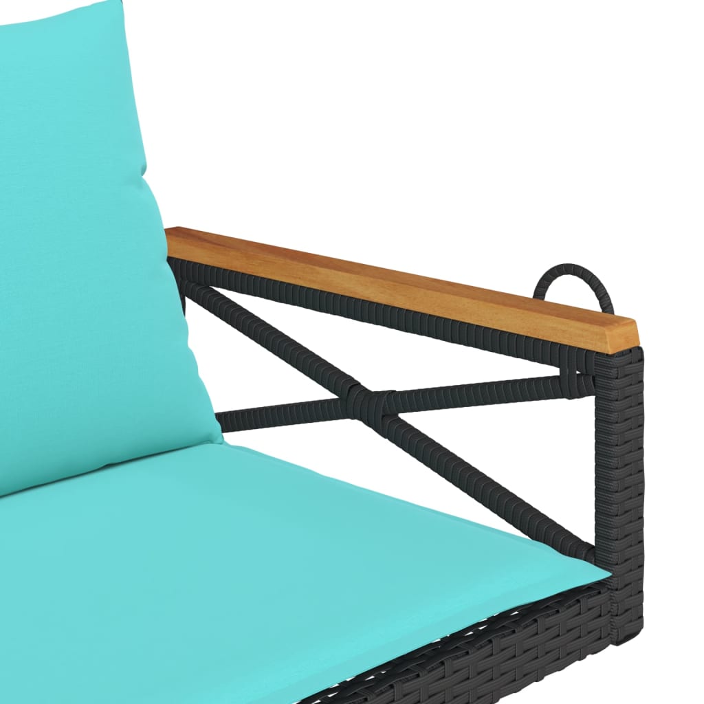 Swing bench with cushions, black, 109x62x40cm, rattan