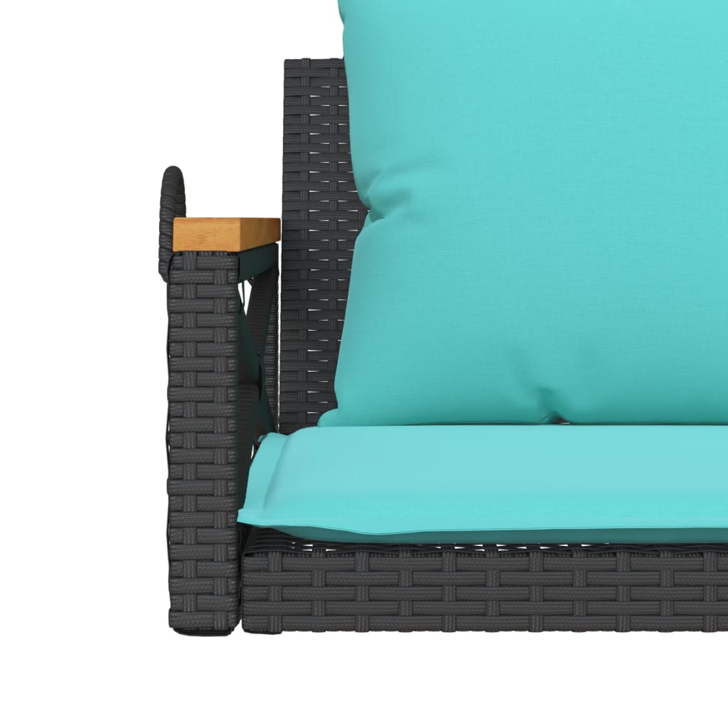 Swing bench with cushions, black, 109x62x40cm, rattan