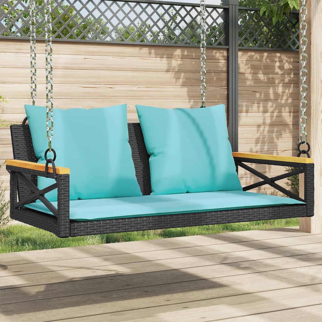 Swing bench with cushions, black, 109x62x40cm, rattan