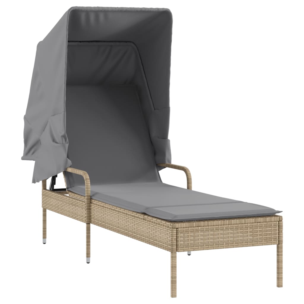 Sauļošanās krēsls ar nojumi un galdiņu, smilšu krāsā, polirotangs