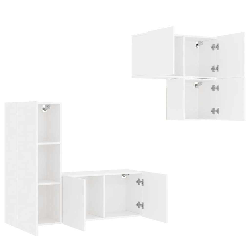Wall-mounted TV cabinet set, 4-piece, white, engineered wood