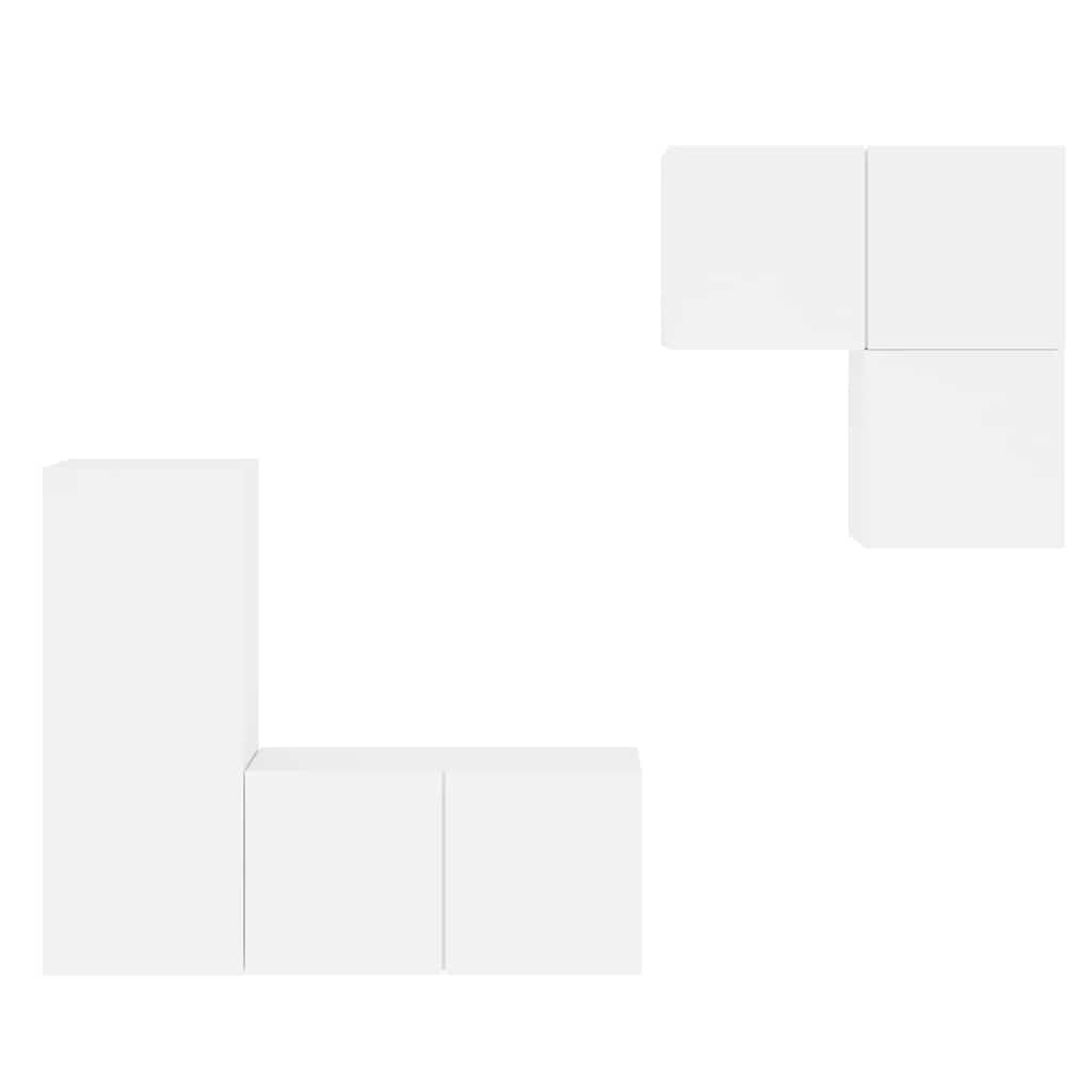 Wall-mounted TV cabinet set, 4-piece, white, engineered wood