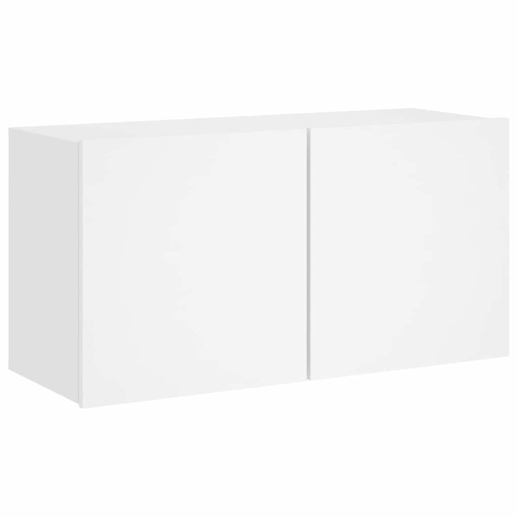 Wall-mounted TV cabinet set, 4-piece, white, engineered wood