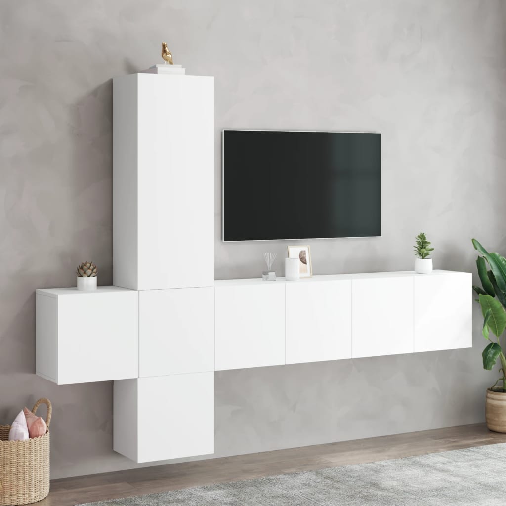 TV Wall Unit, 5-Piece, White, Engineered Wood