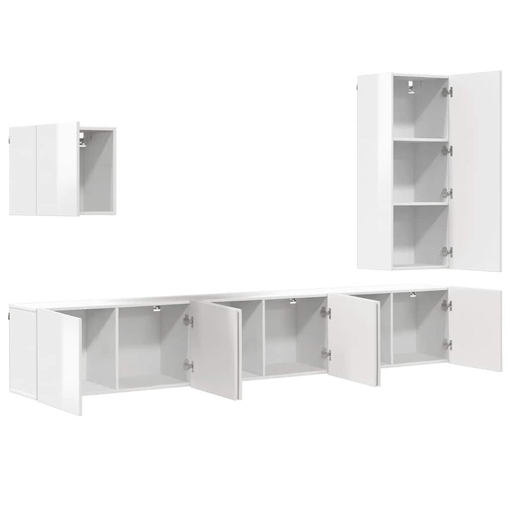 TV Wall Unit, 5-Piece, White, Engineered Wood