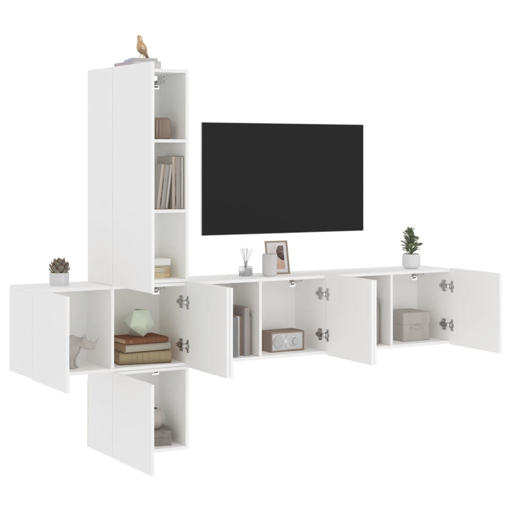 TV Wall Unit, 5-Piece, White, Engineered Wood