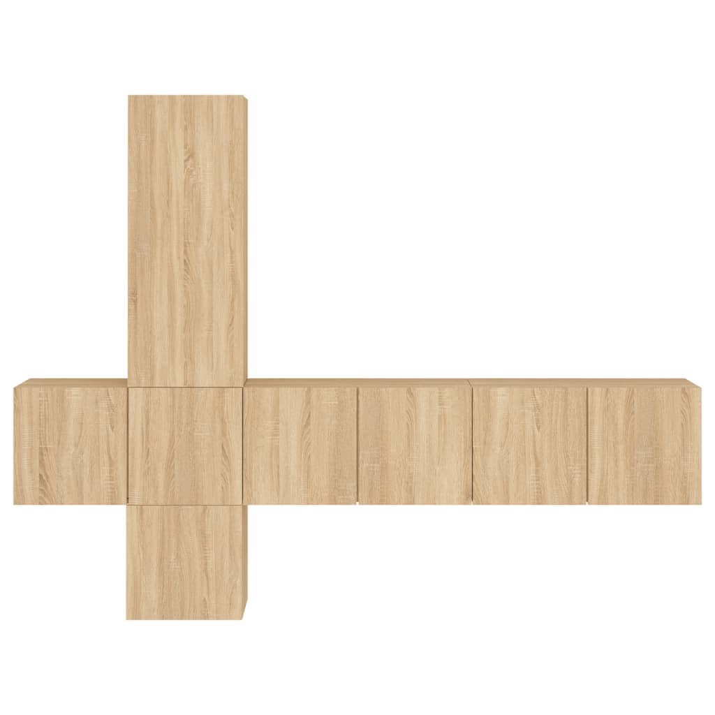Wall-mounted TV cabinet, 5-piece, oak, engineered wood