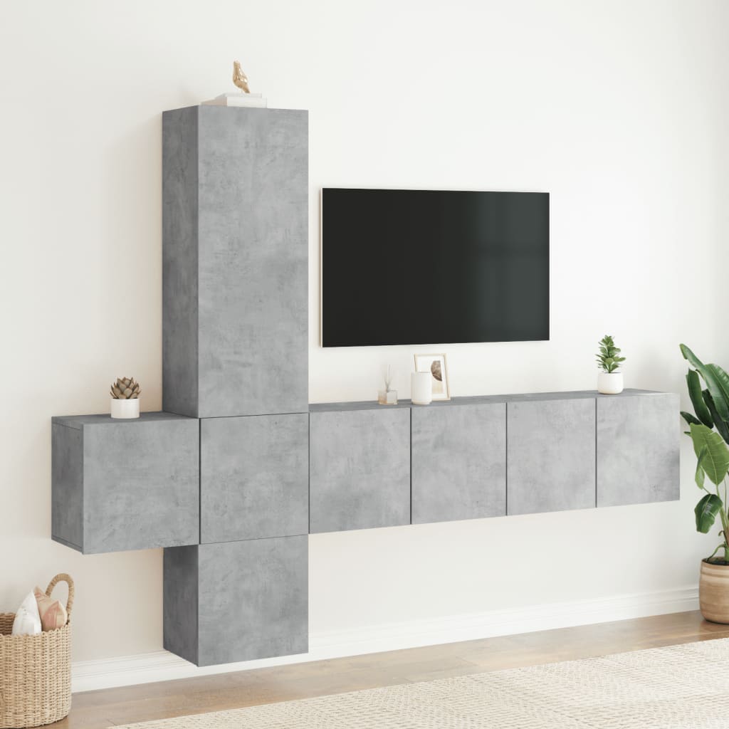 TV wall unit, 5-piece, concrete grey, engineered wood