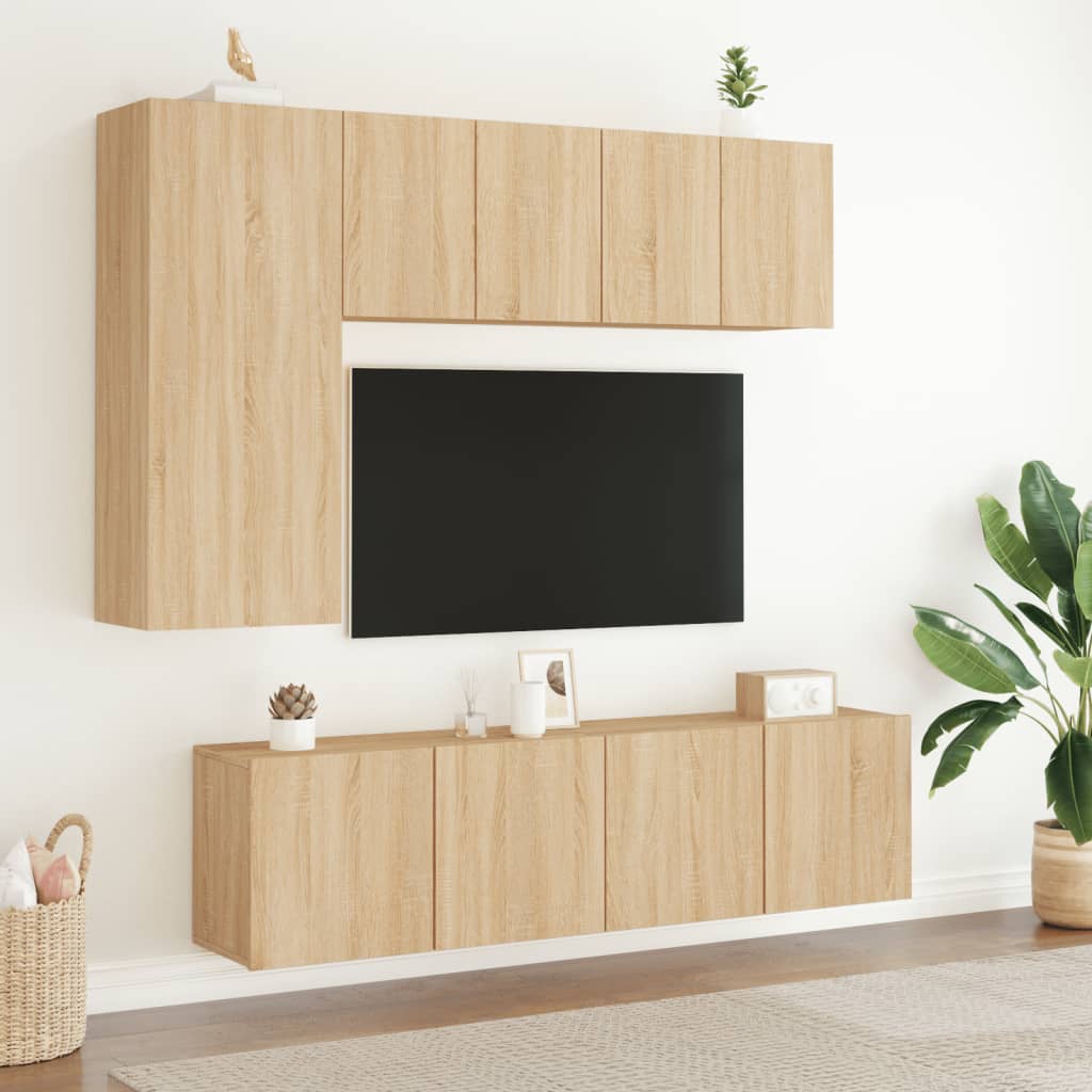 Sieninė TV sekcija, 5 dalių, ąžuolo spalvos, apdirbta mediena