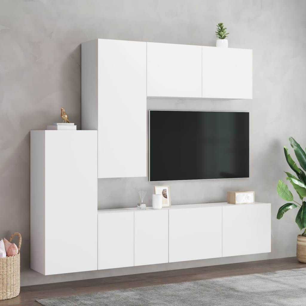 TV Wall Unit, 5-Piece, White, Engineered Wood