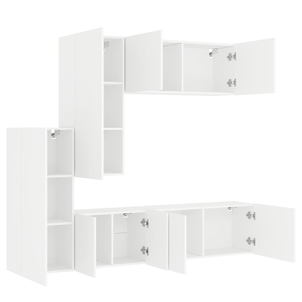 TV Wall Unit, 5-Piece, White, Engineered Wood