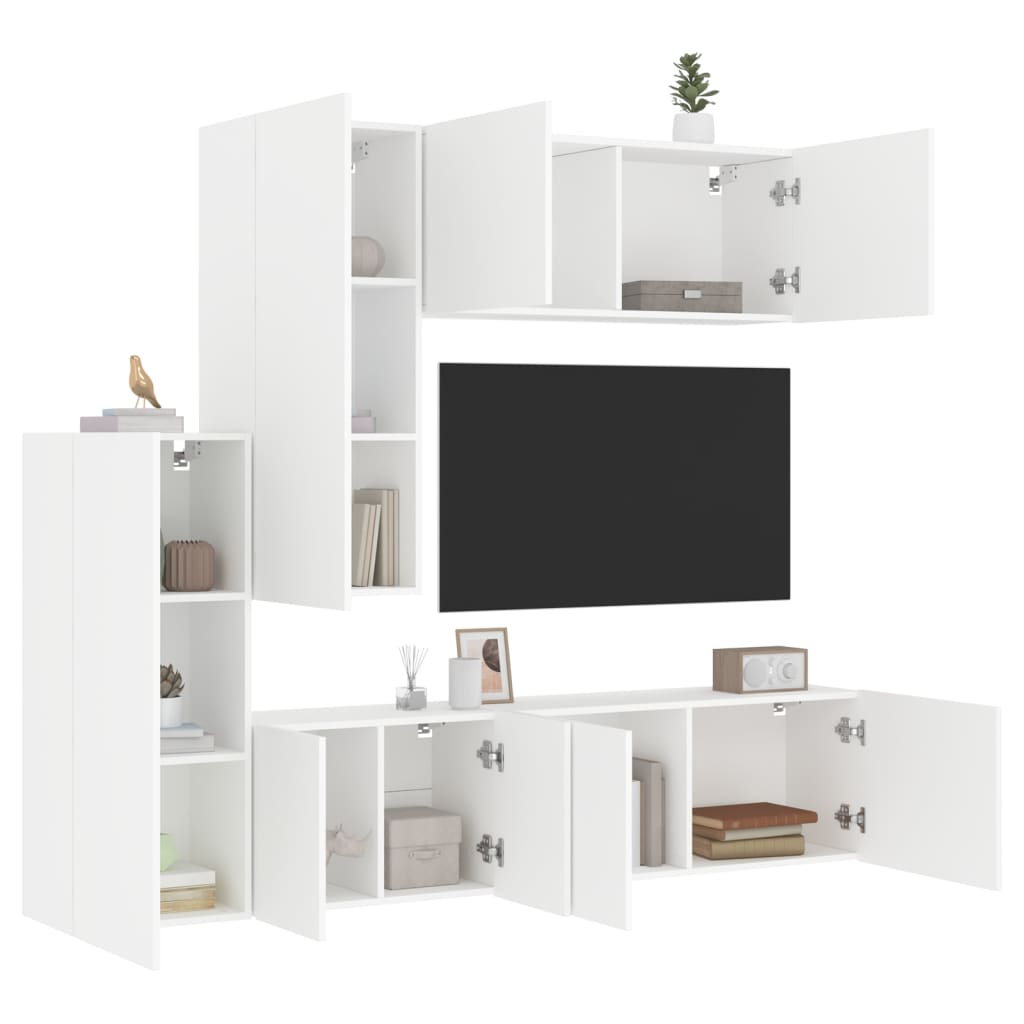 TV Wall Unit, 5-Piece, White, Engineered Wood