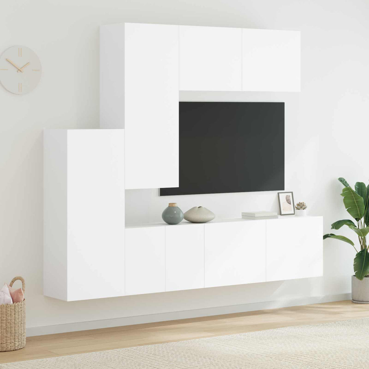 TV Wall Unit, 5-Piece, White, Engineered Wood