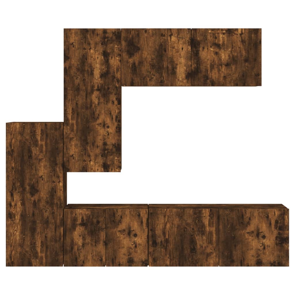 Wall-mounted TV cabinet, 5-piece, smoked oak, engineered wood