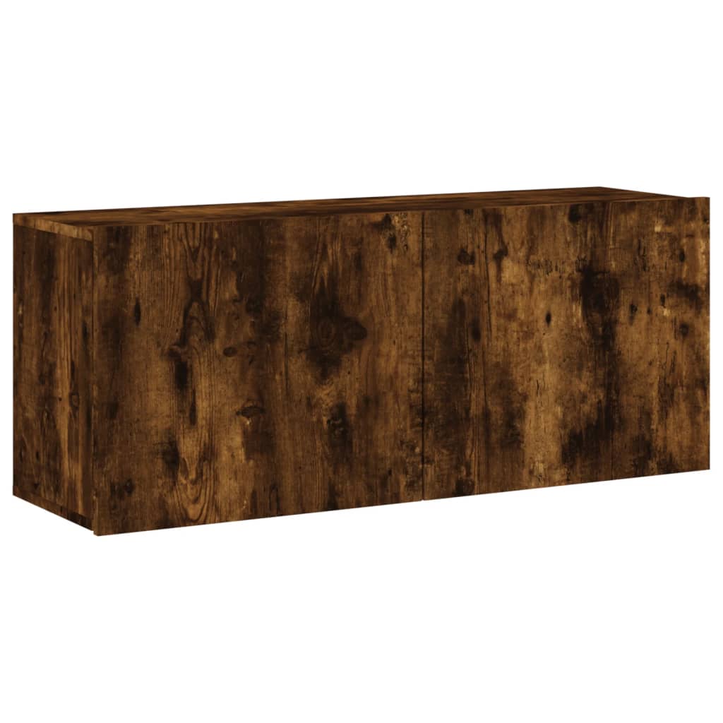 Wall-mounted TV cabinet, 5-piece, smoked oak, engineered wood