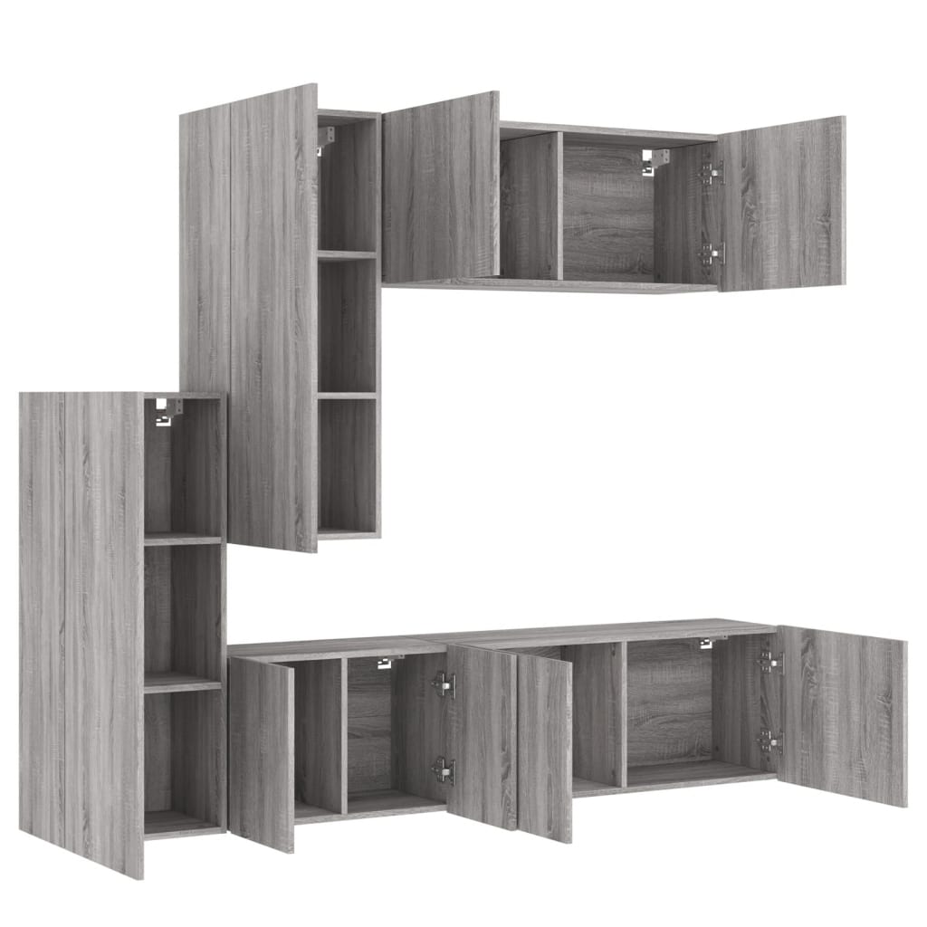 Wall-mounted TV cabinet, 5-piece, grey oak, engineered wood