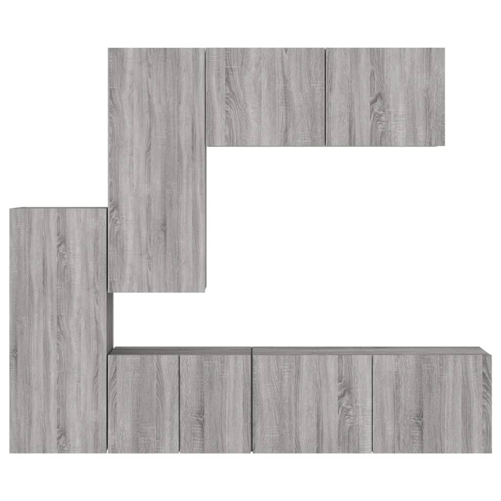 Wall-mounted TV cabinet, 5-piece, grey oak, engineered wood