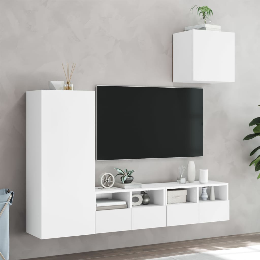 Sieninė TV sekcija, 4 dalių, baltos spalvos, apdirbta mediena