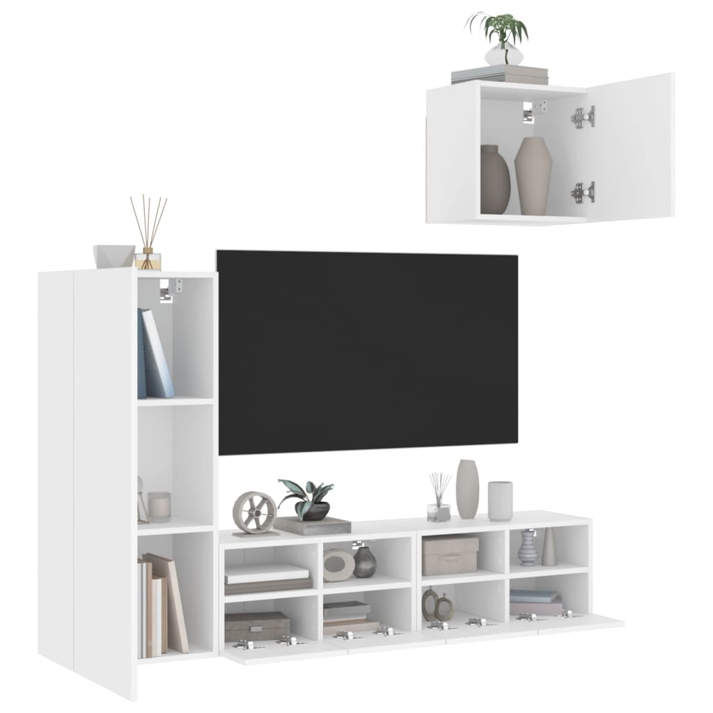 Sieninė TV sekcija, 4 dalių, baltos spalvos, apdirbta mediena
