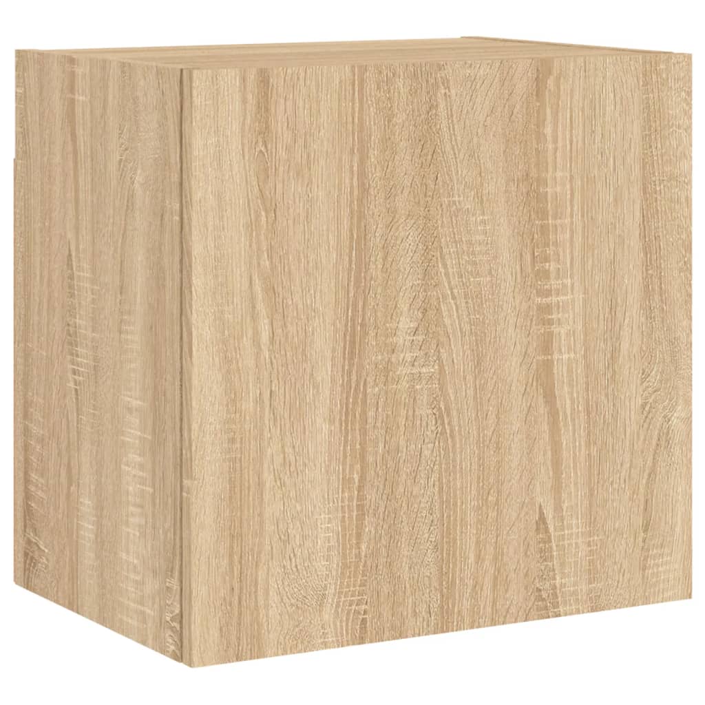 Wall-mounted TV cabinet, 4-piece, oak, engineered wood