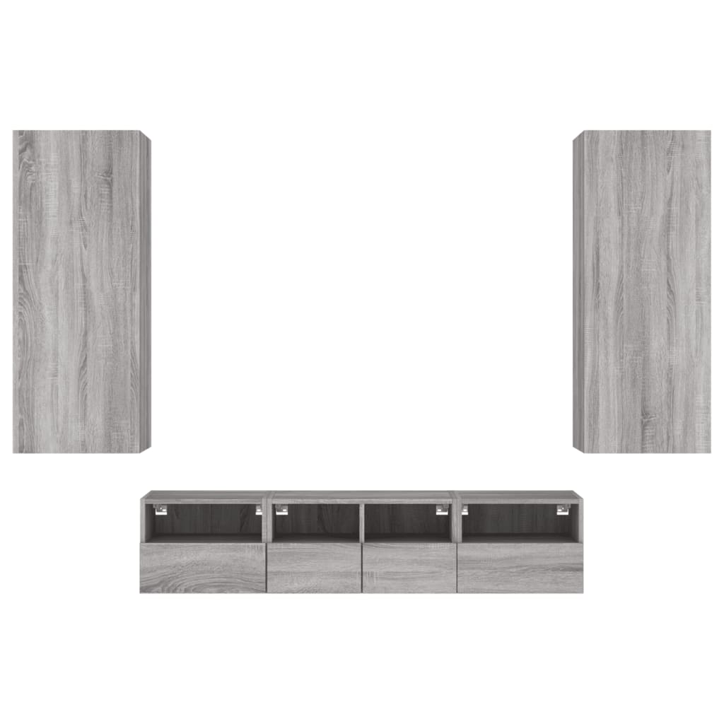 Wall-mounted TV cabinet, 5-piece, grey oak, engineered wood
