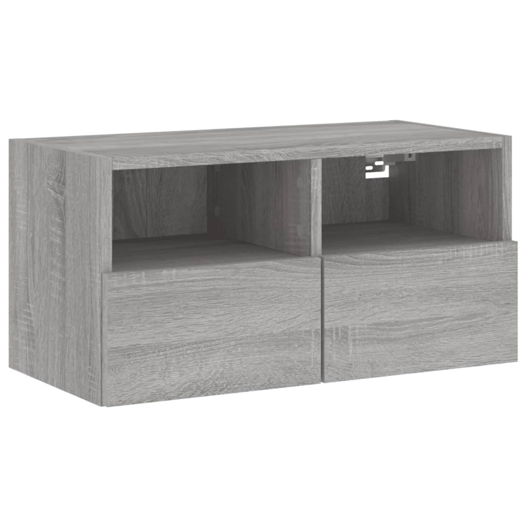 Wall-mounted TV cabinet, 5-piece, grey oak, engineered wood