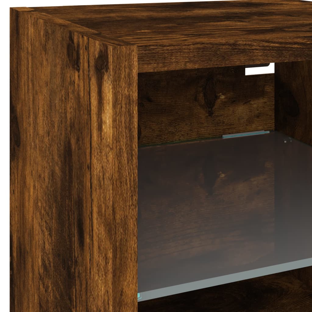 Wall TV cabinet with LED, 7-piece, smoky oak, wood