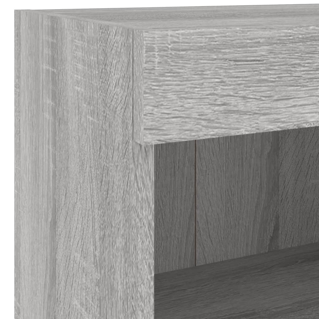 Pie sienas stiprināms TV plaukts ar LED apgaismojumu, 7 daļas, pelēks ozols, koks