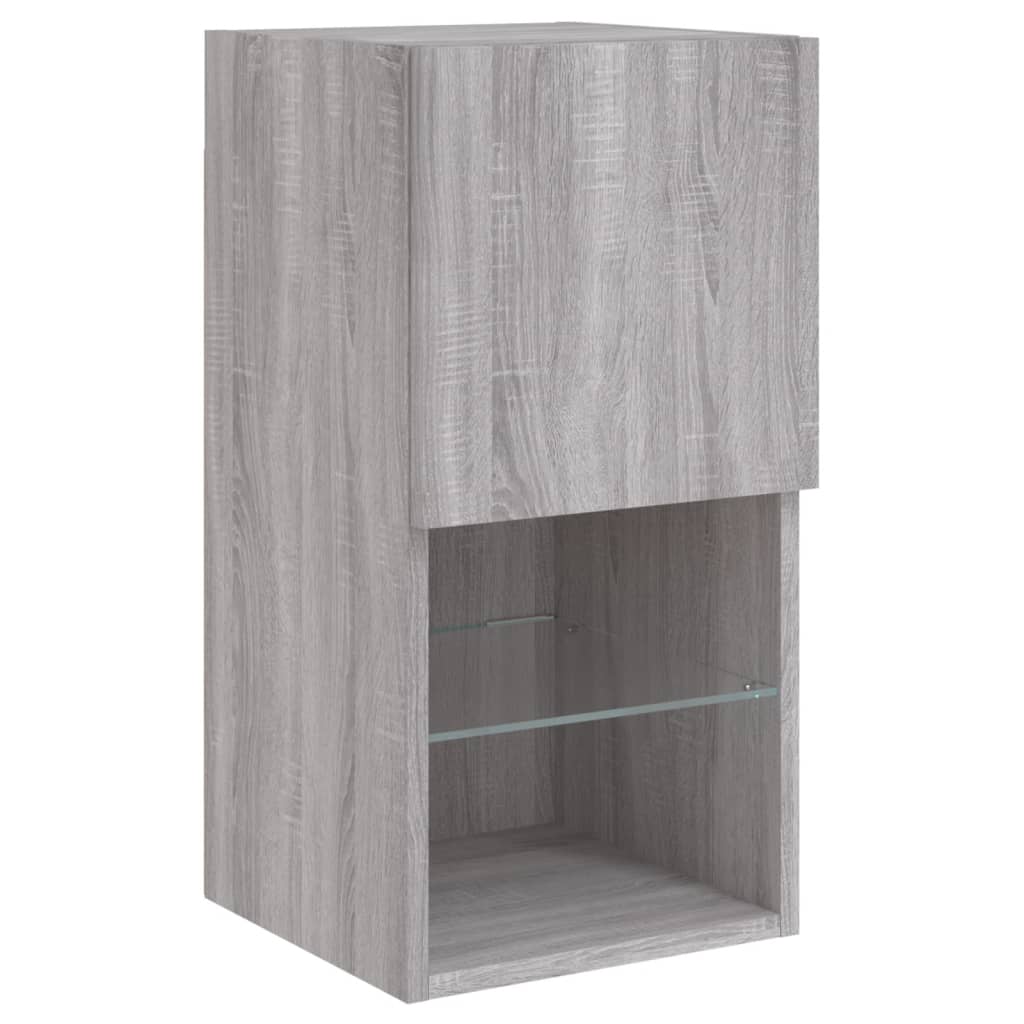 Sienas TV plaukts ar LED, 8 daļas, pelēks ozols, koks