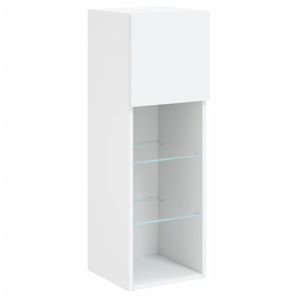 Sieninė TV sekcija su LED, 5 dalių, balta, apdirbta mediena