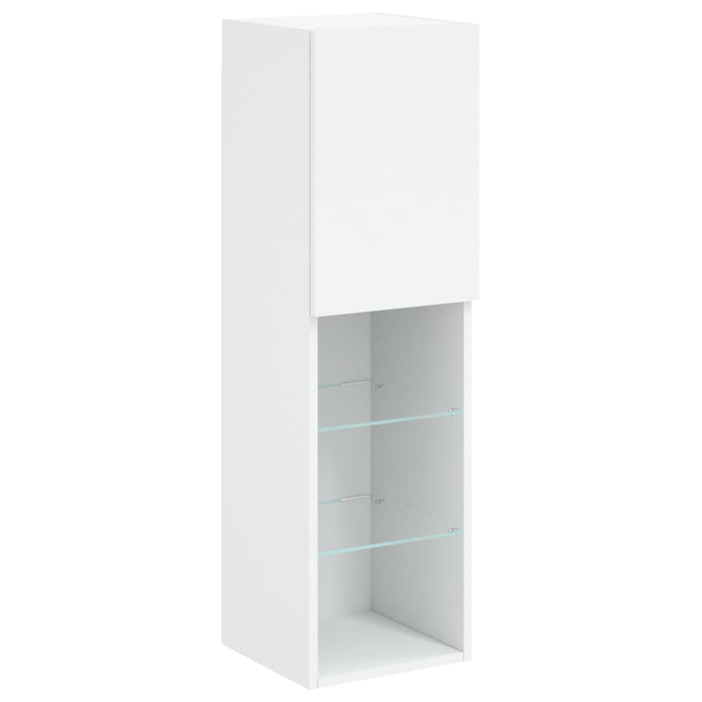 Sieninė TV sekcija su LED, 5 dalių, balta, apdirbta mediena
