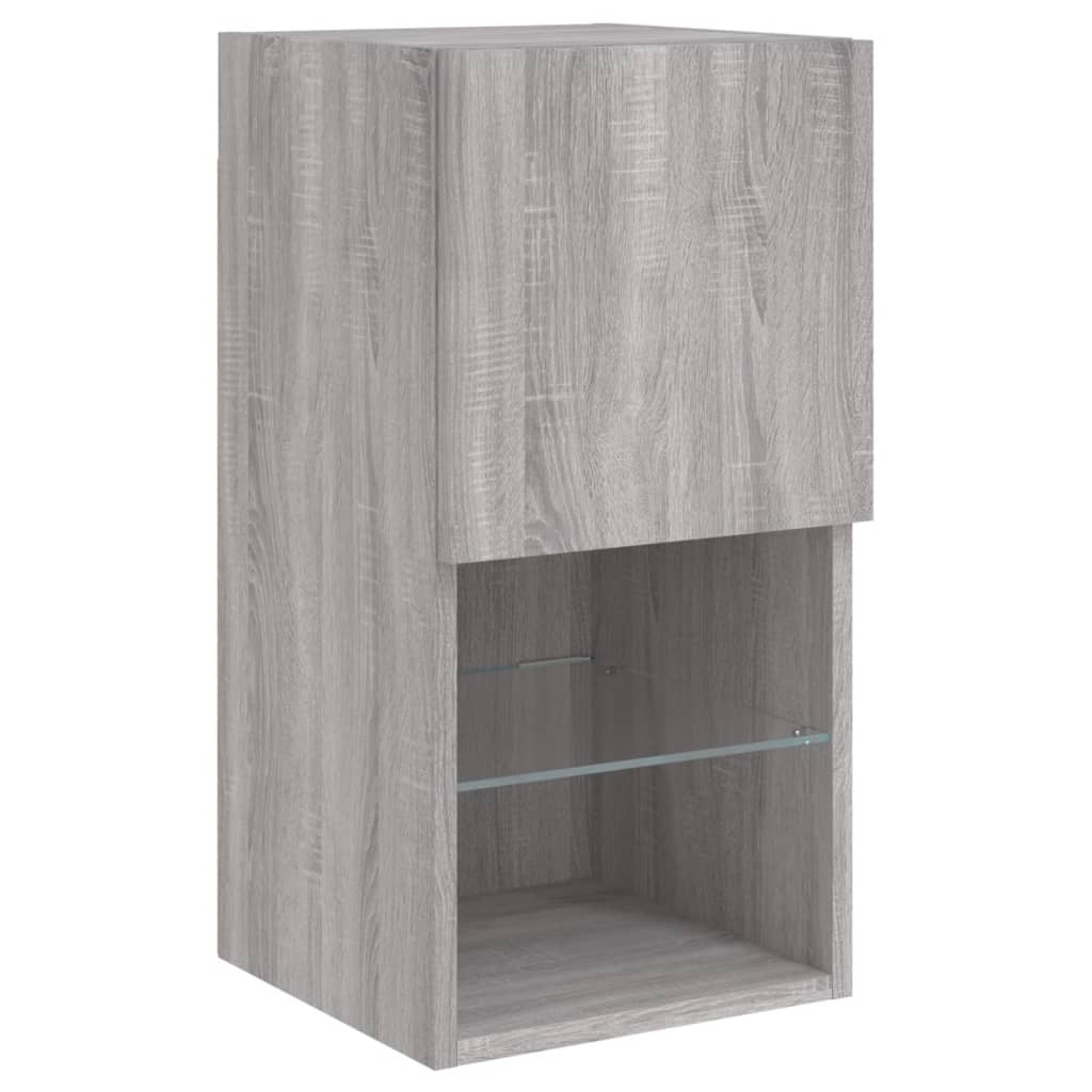 Sieninė TV sekcija su LED, 6 dalių, pilka ąžuolo, mediena
