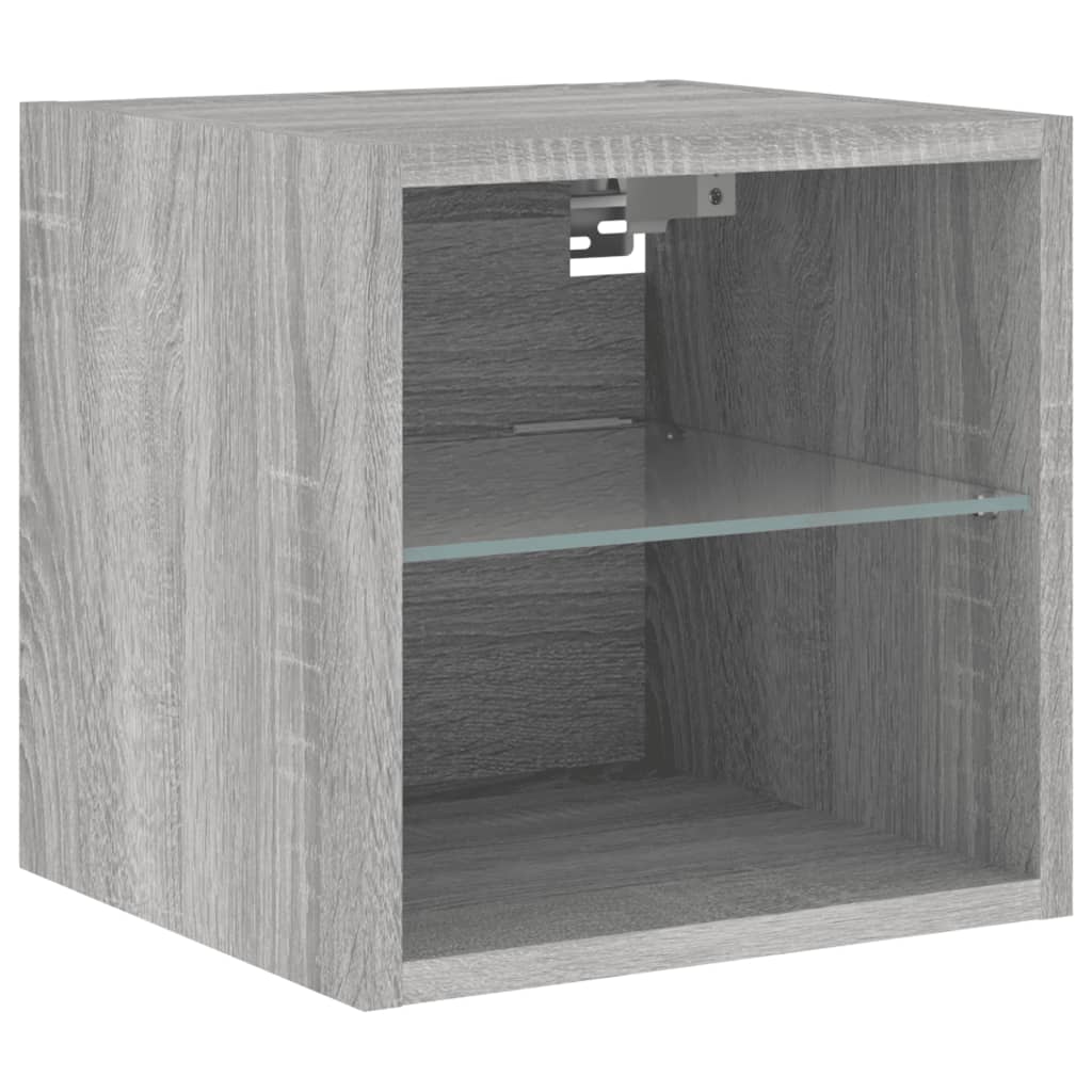 Sieninė TV sekcija su LED, 6 dalių, pilka ąžuolo, mediena