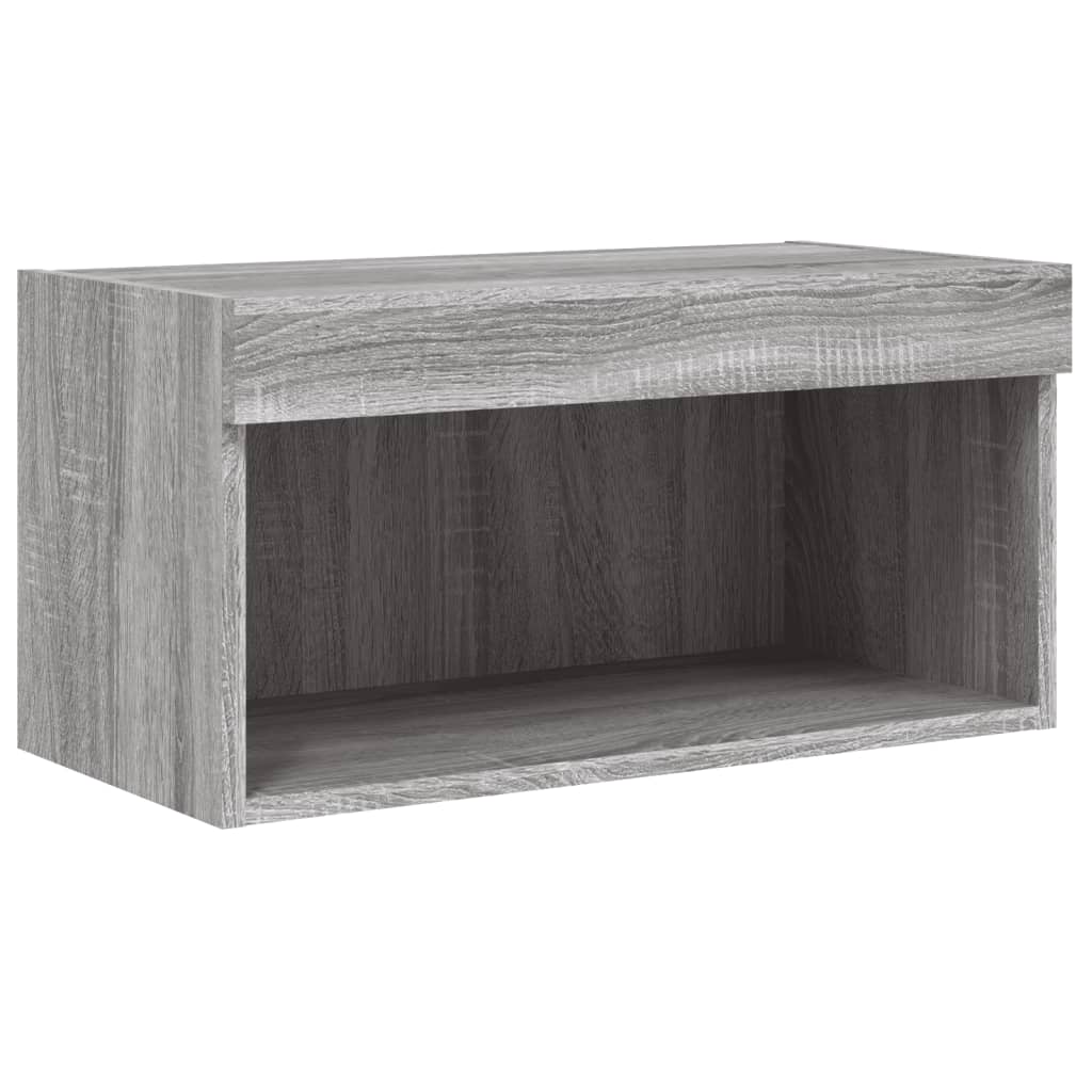 Sienas TV plaukts ar LED, 8 daļas, pelēks ozols, koks