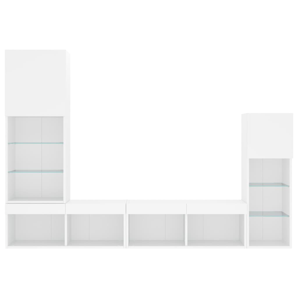 Sieninė TV sekcija su LED, 4 dalių, balta, apdirbta mediena