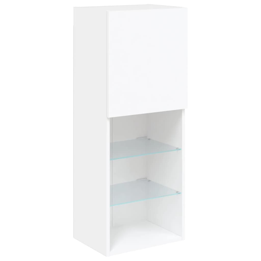 Sieninė TV sekcija su LED, 4 dalių, balta, apdirbta mediena