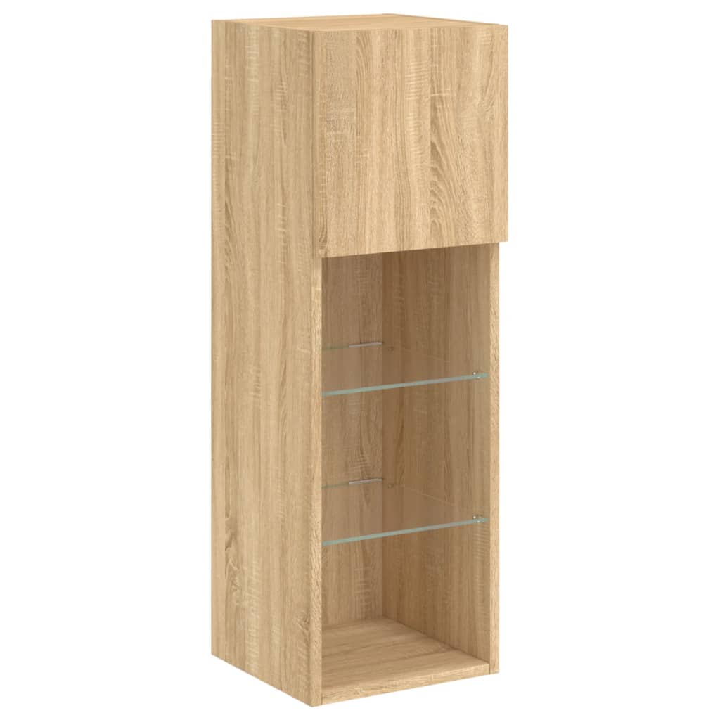 Sieninė TV sekcija su LED, 4 dalių, ąžuolo, apdirbta mediena