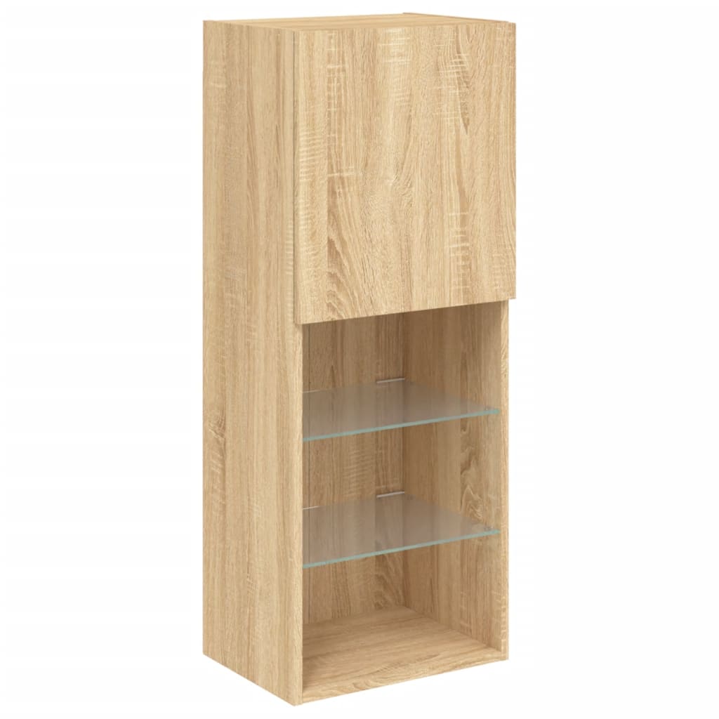 Sieninė TV sekcija su LED, 4 dalių, ąžuolo, apdirbta mediena