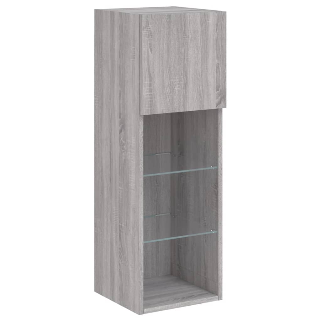 Sieninė TV sekcija su LED, 4 dalių, pilka ąžuolo, mediena