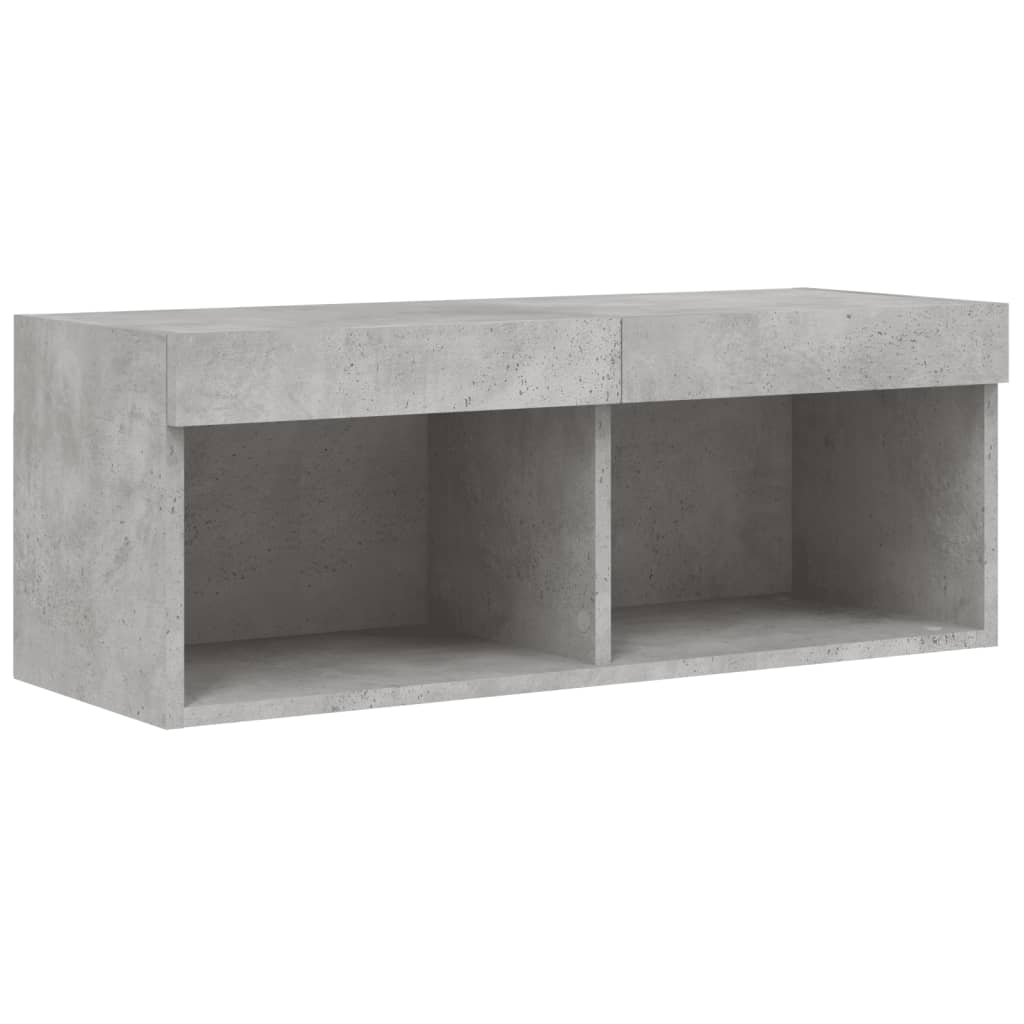 Sieninė TV sekcija su LED, 4 dalių, betono, apdirbta mediena