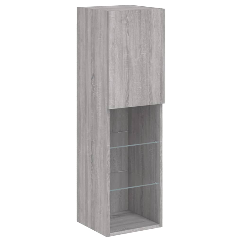 Sieninė TV sekcija su LED, 4 dalių, pilka ąžuolo, mediena