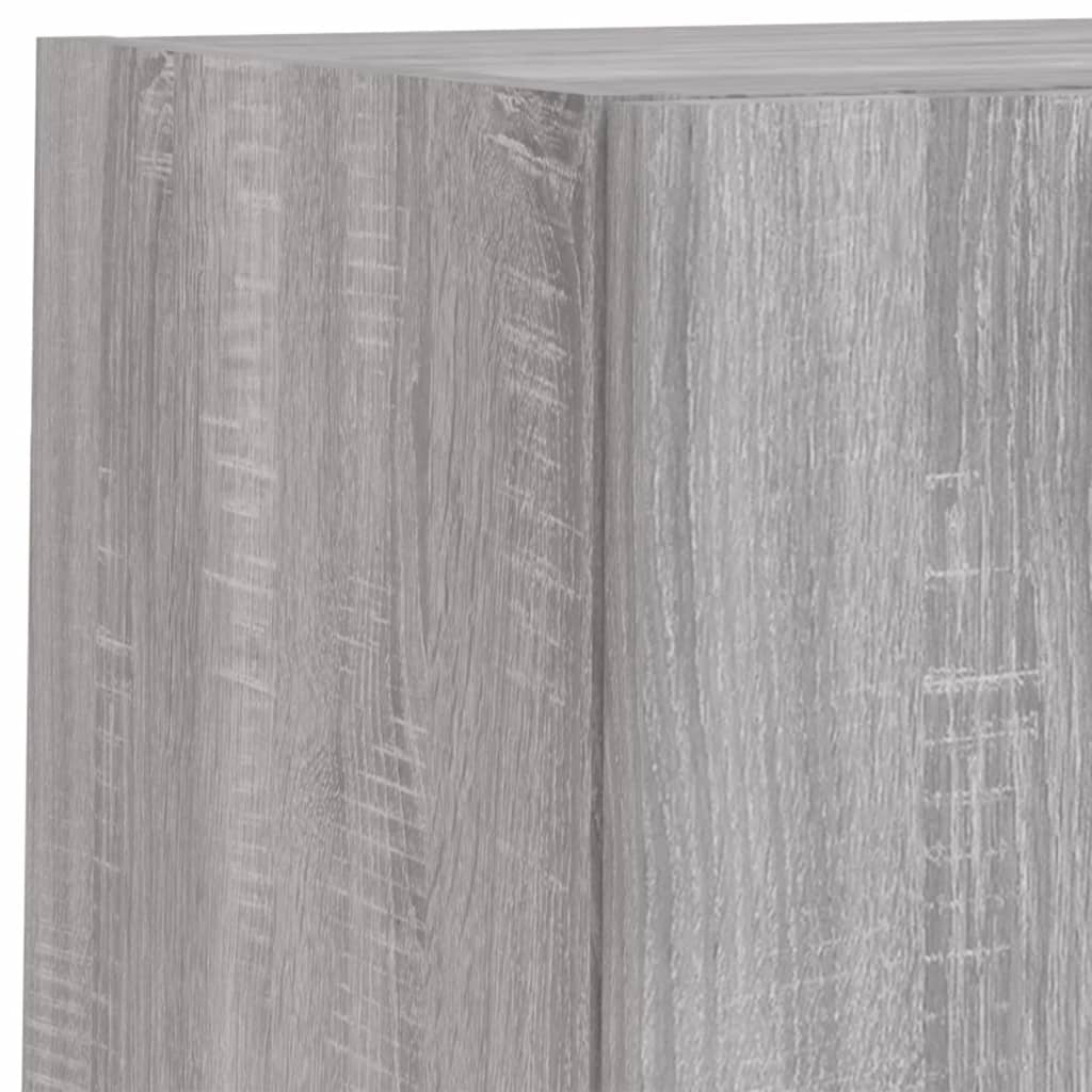 Sieninė TV sekcija su LED, 4 dalių, pilka ąžuolo, mediena