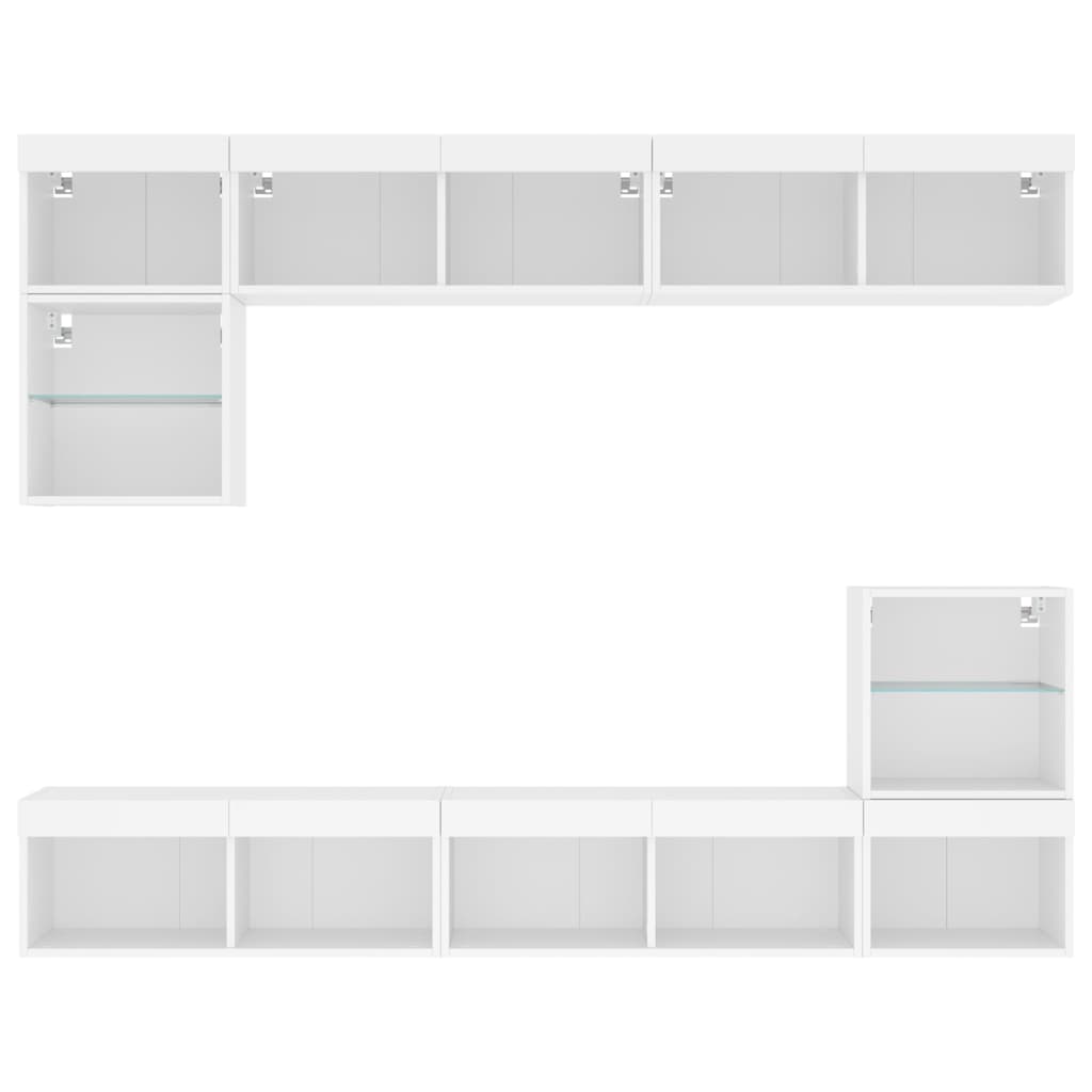 Sieninė TV sekcija su LED, 8 dalių, balta, apdirbta mediena