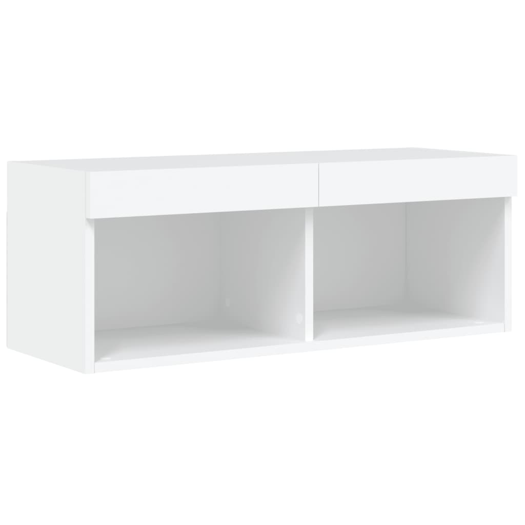 Sieninė TV sekcija su LED, 8 dalių, balta, apdirbta mediena